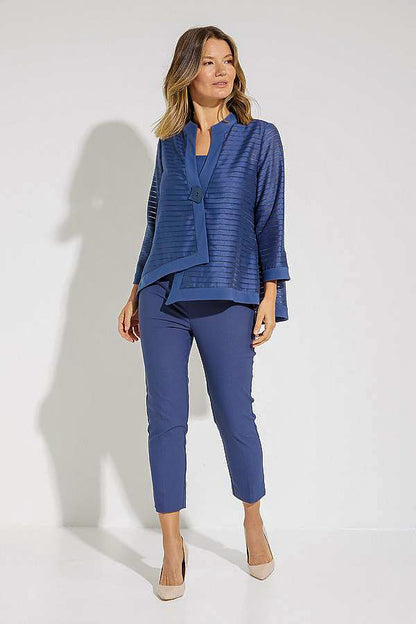 Joseph Ribkoff 231769 Mineral Blue Sheer Stripes 3/4 Sleeves Asymmetric Jacket