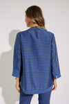 Joseph Ribkoff 231769 Mineral Blue Sheer Stripes 3/4 Sleeves Asymmetric Jacket