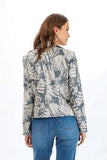Joseph Ribkoff 231911 Champagne/Silver Butterfly Print Faux Suede Moto Jacket