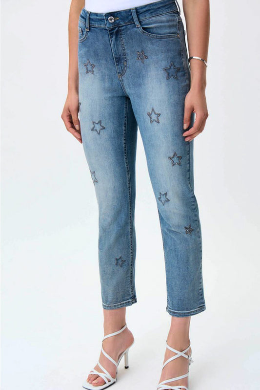 Joseph Ribkoff 231917 Vintage Blue Embellished Star Embroidered Jeans