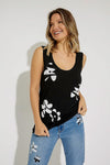 Joseph Ribkoff 231941 Black/Vanilla Floral Print Sleeveless Knit Top