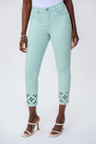 Joseph Ribkoff 231960 Embellished Cutout Detail Frayed Cropped Jeans