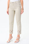 Joseph Ribkoff 231960 Embellished Cutout Detail Frayed Cropped Jeans