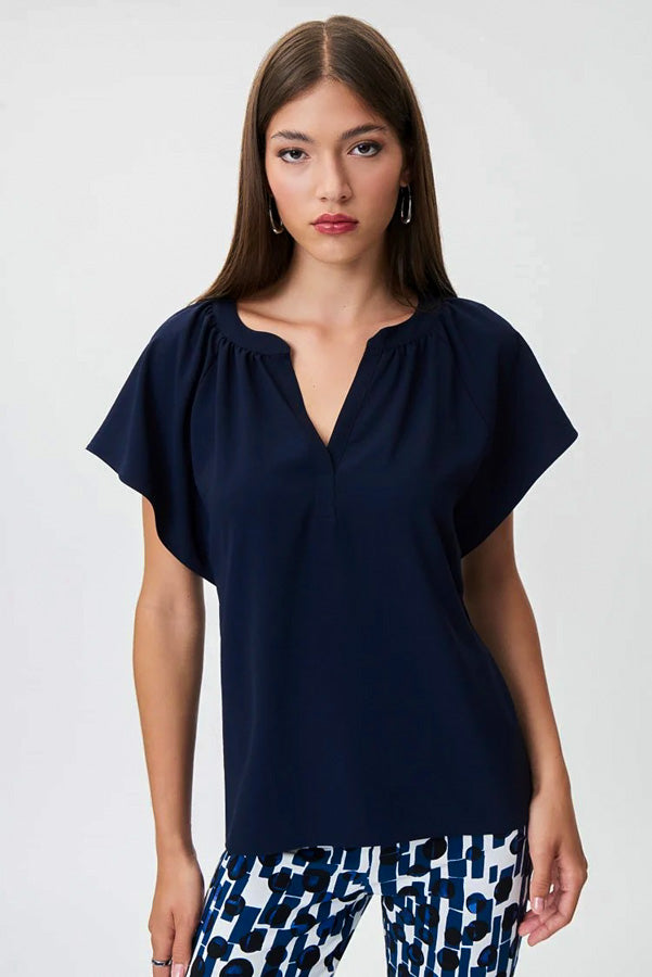 Joseph Ribkoff 232023 Midnight Blue V-Neck Short Sleeve Top