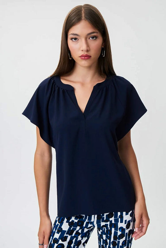 Joseph Ribkoff 232023 Midnight Blue V-Neck Short Sleeve Top