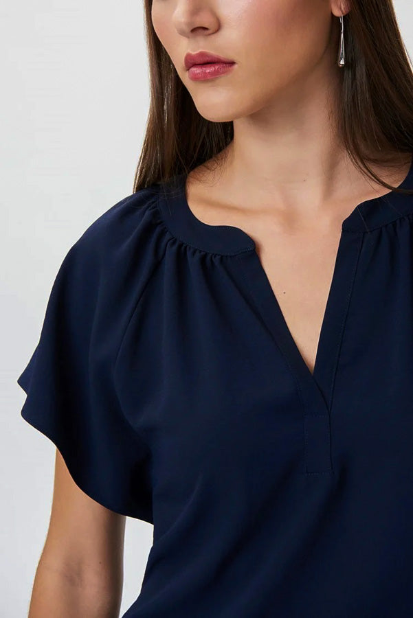 Joseph Ribkoff 232023 Midnight Blue V-Neck Short Sleeve Top