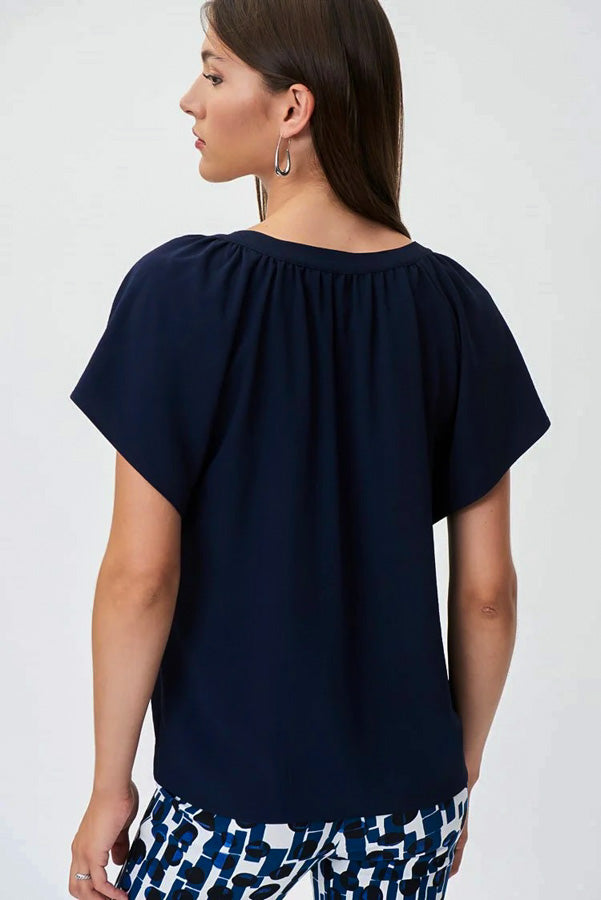 Joseph Ribkoff 232023 Midnight Blue V-Neck Short Sleeve Top