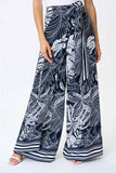 Joseph Ribkoff 232047 Navy/Vanilla Tropical Print Wrap Front Pants