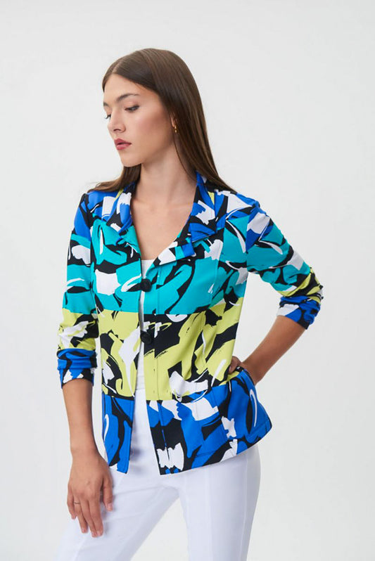 Joseph Ribkoff 232076 Black/Multi-Color Blocked Brushstroke Print Jacket