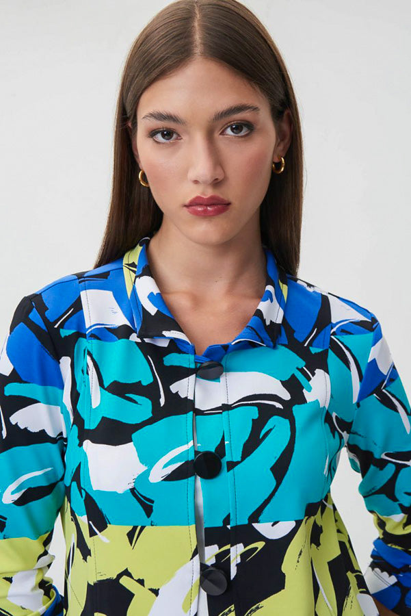 Joseph Ribkoff 232076 Black/Multi-Color Blocked Brushstroke Print Jacket