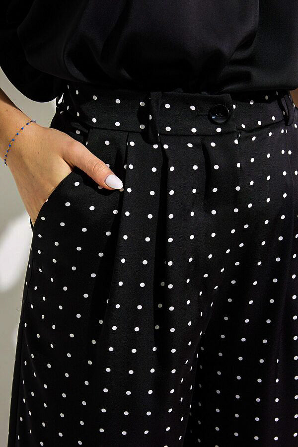 Joseph Ribkoff 232084 Black/White Polka-Dot Pleated Front Pants