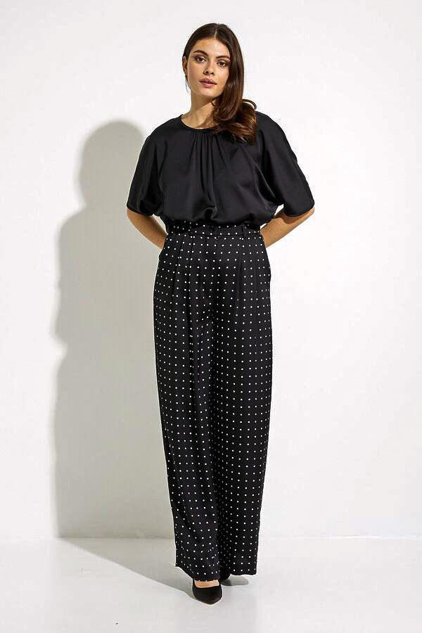 Joseph Ribkoff 232084 Black/White Polka-Dot Pleated Front Pants