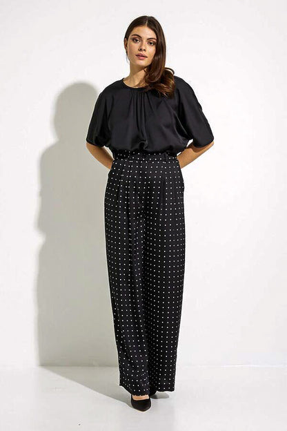 Joseph Ribkoff 232084 Black/White Polka-Dot Pleated Front Pants