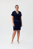 Joseph Ribkoff 232110 Midnight Blue Metallic Trim Hooded T-Shirt Dress