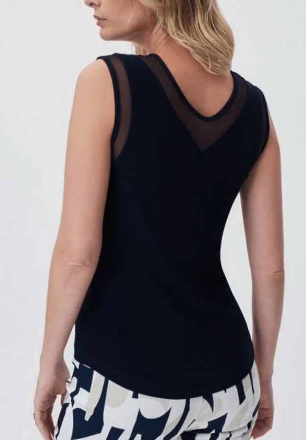 Joseph Ribkoff 232137 Midnight Blue Mesh Trim Sleeveless Top