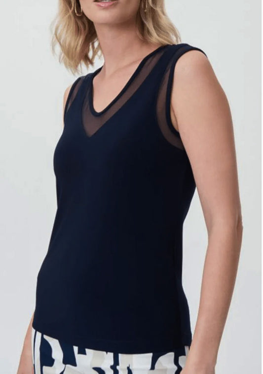 Joseph Ribkoff 232137 Midnight Blue Mesh Trim Sleeveless Top