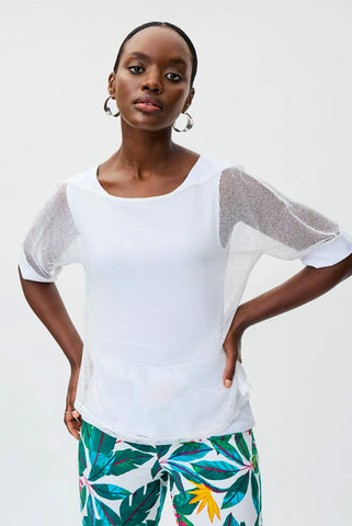 Joseph Ribkoff 232146 Vanilla Mesh Overlay Short Sleeve Top