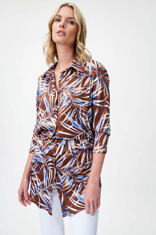 Joseph Ribkoff 232158 Brown/Multi-Color Leaf Print Long Sleeve Top