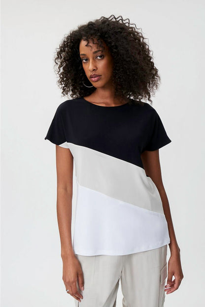 Joseph Ribkoff 232180 Vanilla/Moonstone/Black Color Block Short Sleeve Top