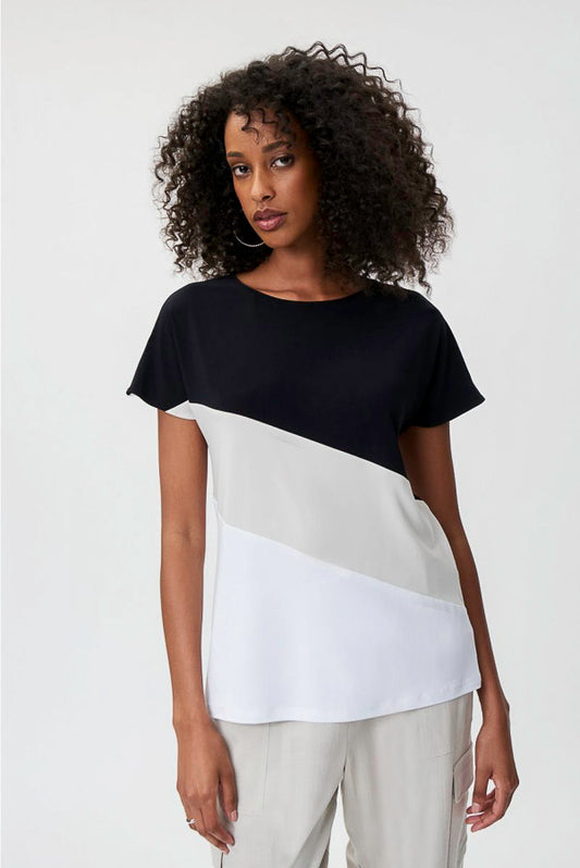 Joseph Ribkoff 232180 Vanilla/Moonstone/Black Color Block Short Sleeve Top