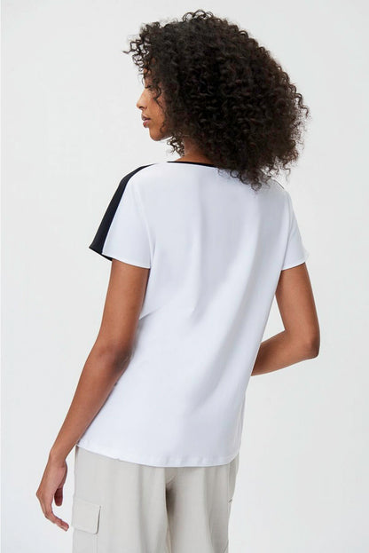 Joseph Ribkoff 232180 Vanilla/Moonstone/Black Color Block Short Sleeve Top