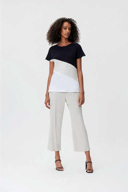 Joseph Ribkoff 232180 Vanilla/Moonstone/Black Color Block Short Sleeve Top