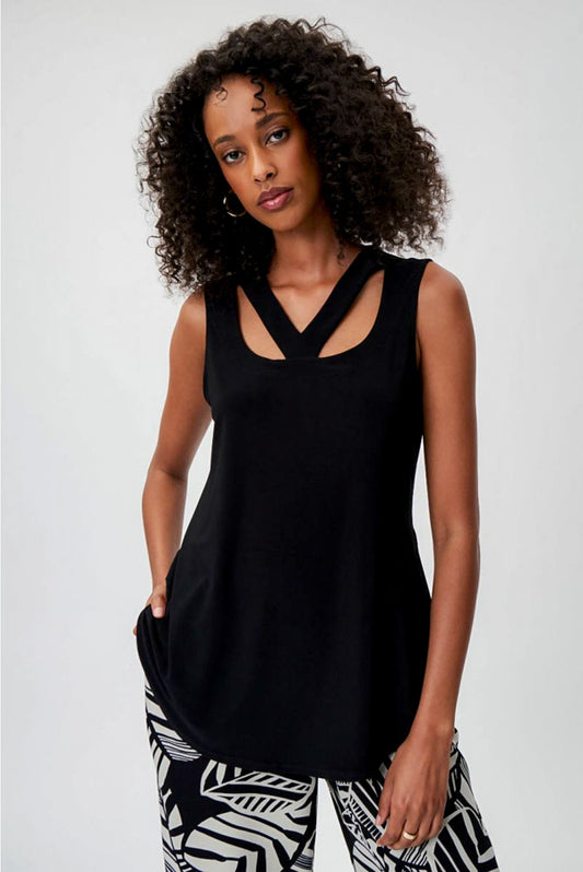 Joseph Ribkoff 232184 Black Cut-Out Detail Sleeveless Tunic Top