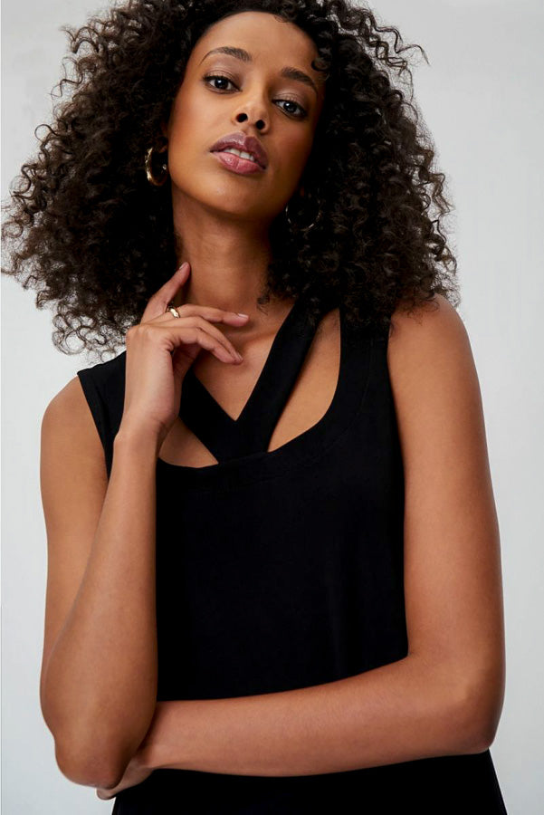 Joseph Ribkoff 232184 Black Cut-Out Detail Sleeveless Tunic Top