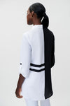 Joseph Ribkoff 232185 Black/White Color Block Roll-Tab Sleeve Tunic Top