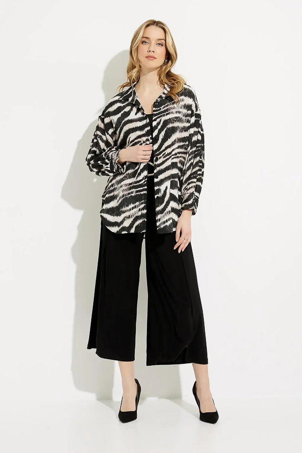 Joseph Ribkoff 232187 Beige/Multi Animal Print Ruched Sleeve Top