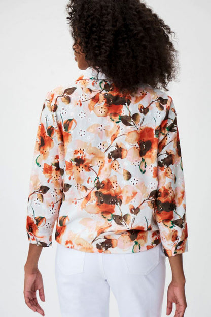 Joseph Ribkoff 232218 Vanilla/Multi Floral Eyelet Tie-Hem Top