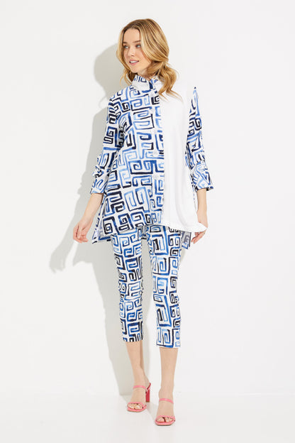 Joseph Ribkoff 232229 Blue/Vanilla Blocked Meander Print 3/4 Sleeve Jacket