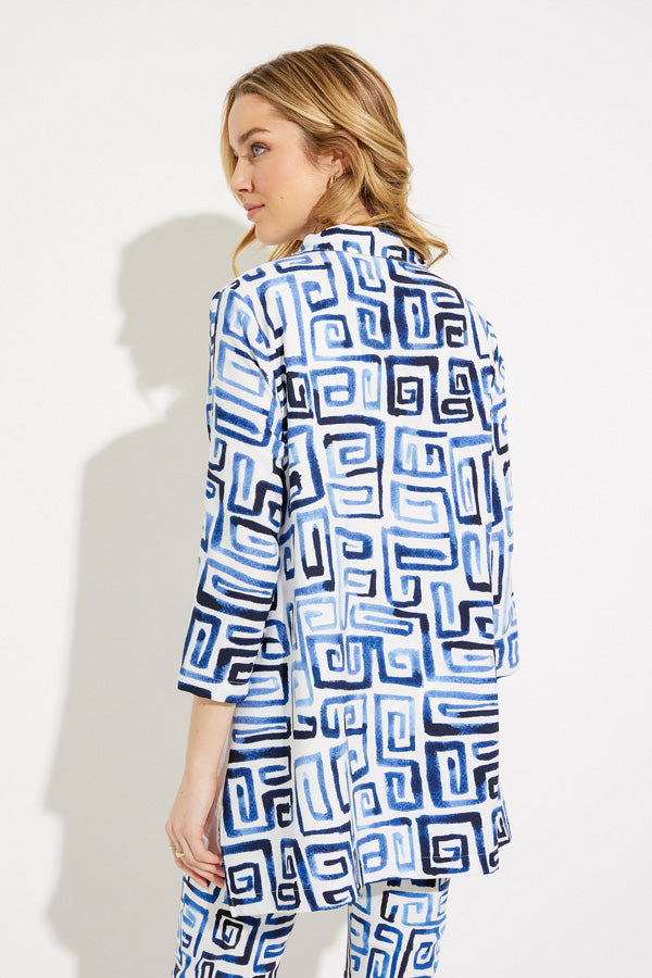 Joseph Ribkoff 232229 Blue/Vanilla Blocked Meander Print 3/4 Sleeve Jacket
