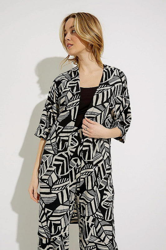 Joseph Ribkoff 232230 Black/Moonstone Leaf Print Cover-Up Jacket