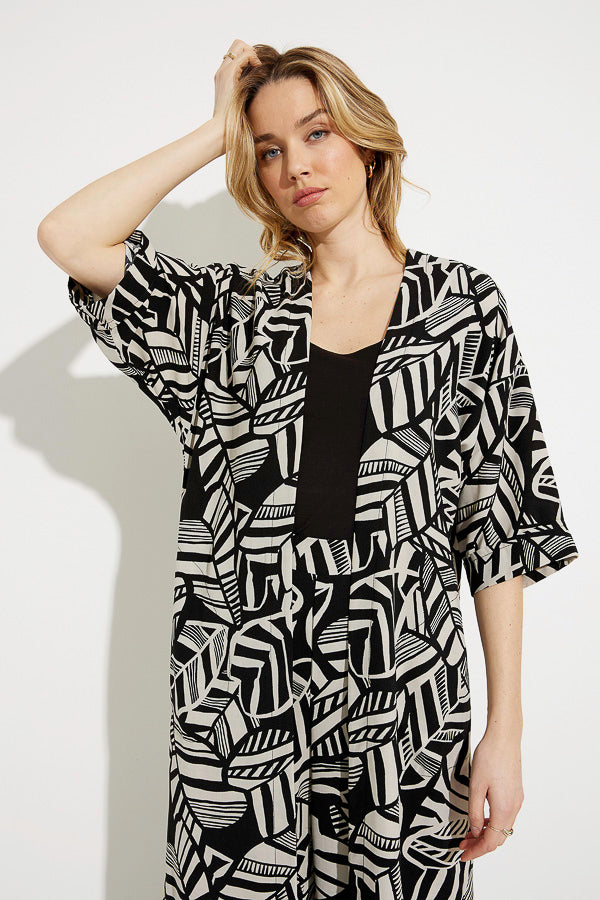 Joseph Ribkoff 232230 Black/Moonstone Leaf Print Cover-Up Jacket