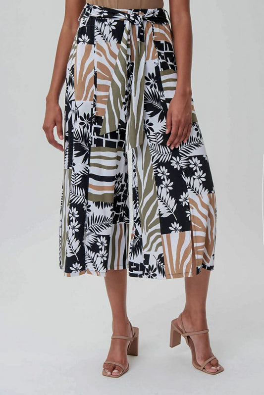 Joseph Ribkoff 232232 Vanilla/Multi-Color Floral Print Waist-Tie Culotte Pants