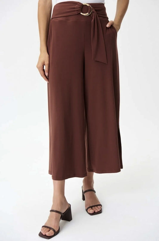 Joseph Ribkoff 232252 Espresso Side Split Cropped Wide-Leg Pants