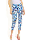 Joseph Ribkoff 232257 Blue/Vanilla Meander Print Pull On Capri Pants