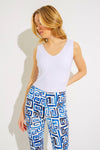 Joseph Ribkoff 232257 Blue/Vanilla Meander Print Pull On Capri Pants