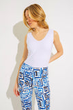 Joseph Ribkoff 232257 Blue/Vanilla Meander Print Pull On Capri Pants