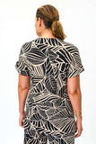 Joseph Ribkoff 232265 Black/Tan Leaf Print Grommet Accent Short Sleeve Top