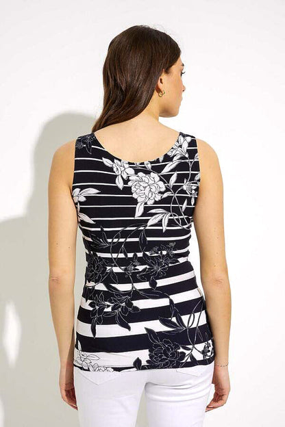 Joseph Ribkoff 232268 Midnight Blue/Vanilla Floral Striped Sleeveless Top