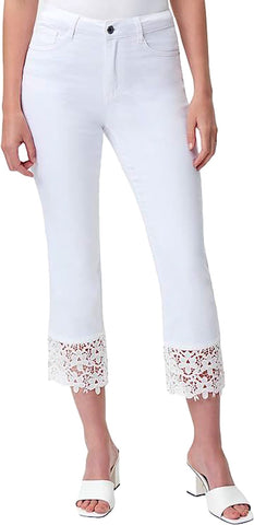 Joseph Ribkoff 232909 White Lace Cuff Cropped Jeans