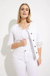 Joseph Ribkoff 232910 White Denim Lace Trim Cuff 3/4 Sleeve Jean Jacket