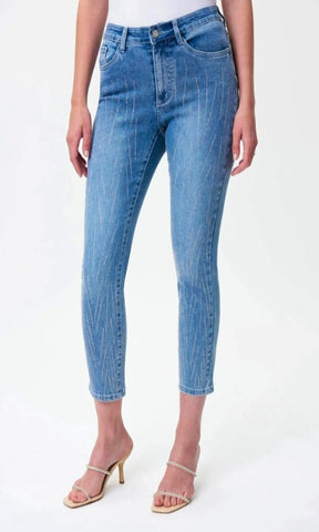 Joseph Ribkoff 232917 Vintage Blue Rhinestone Embellished Cropped Skinny Jeans