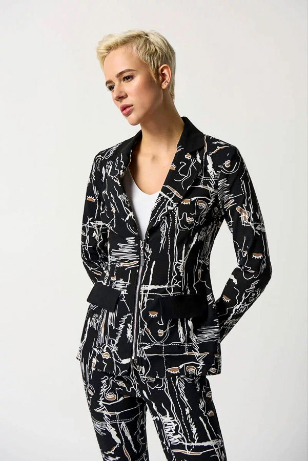 Joseph Ribkoff 233013 Black/Multi Abstract Face Print Blazer Jacket