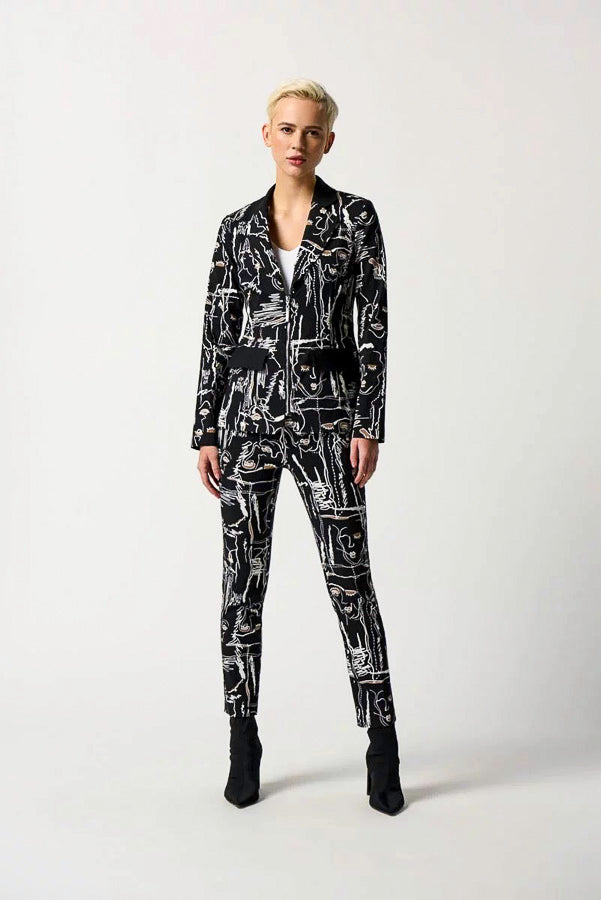Joseph Ribkoff 233013 Black/Multi Abstract Face Print Blazer Jacket
