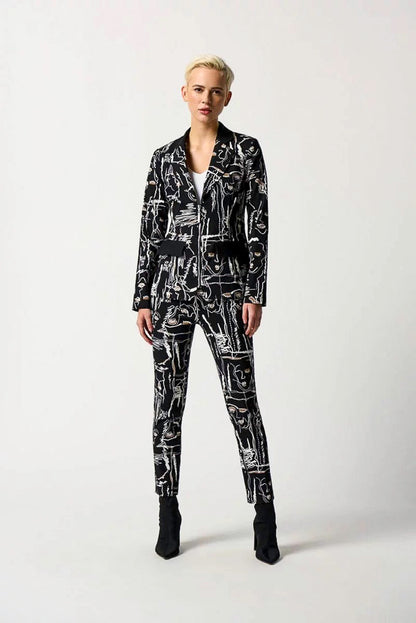 Joseph Ribkoff 233013 Black/Multi Abstract Face Print Blazer Jacket