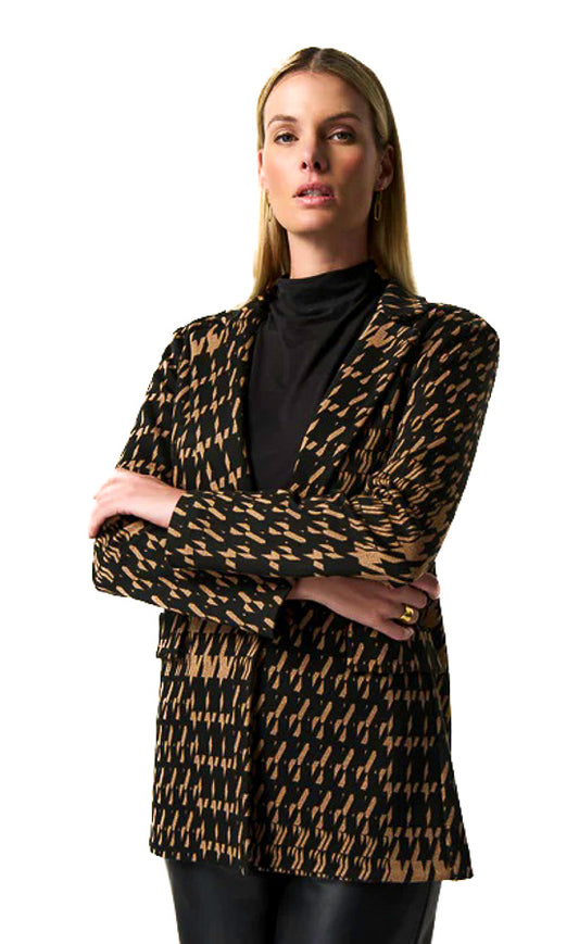 Joseph Ribkoff 233045 Black/Beige Houndstooth Knit Blazer Jacket
