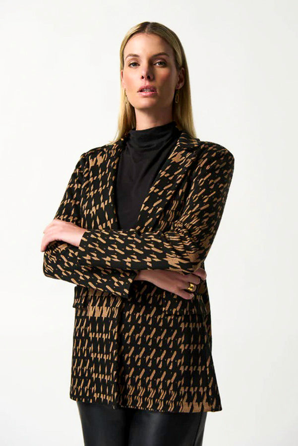 Joseph Ribkoff 233045 Black/Beige Houndstooth Knit Blazer Jacket